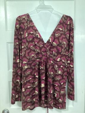 Apostrophe Plum Purple Pink Cream Floral Women’s Blouse Top Plus Size 24W 26W